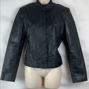 Banu Paris snakeskin textured black bomber jacket